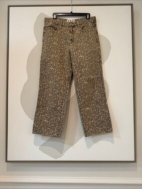 AMO Leopard-Print Chino Pants in Olive Brown Size 28